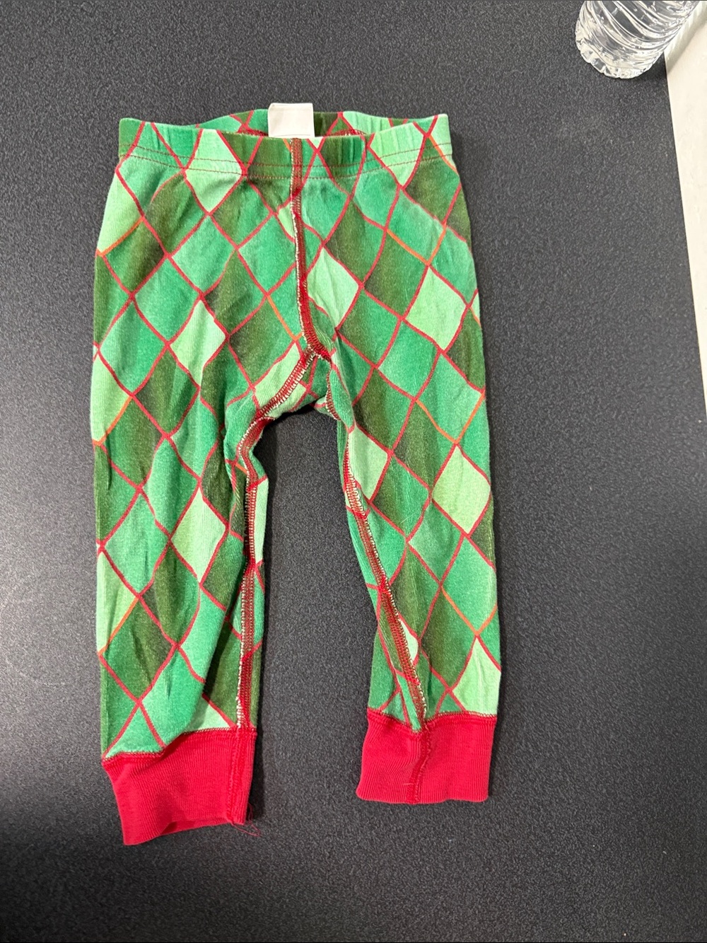 Hanna Andersson Green Argyle Kids Pajama Bottoms with Red Cuffs